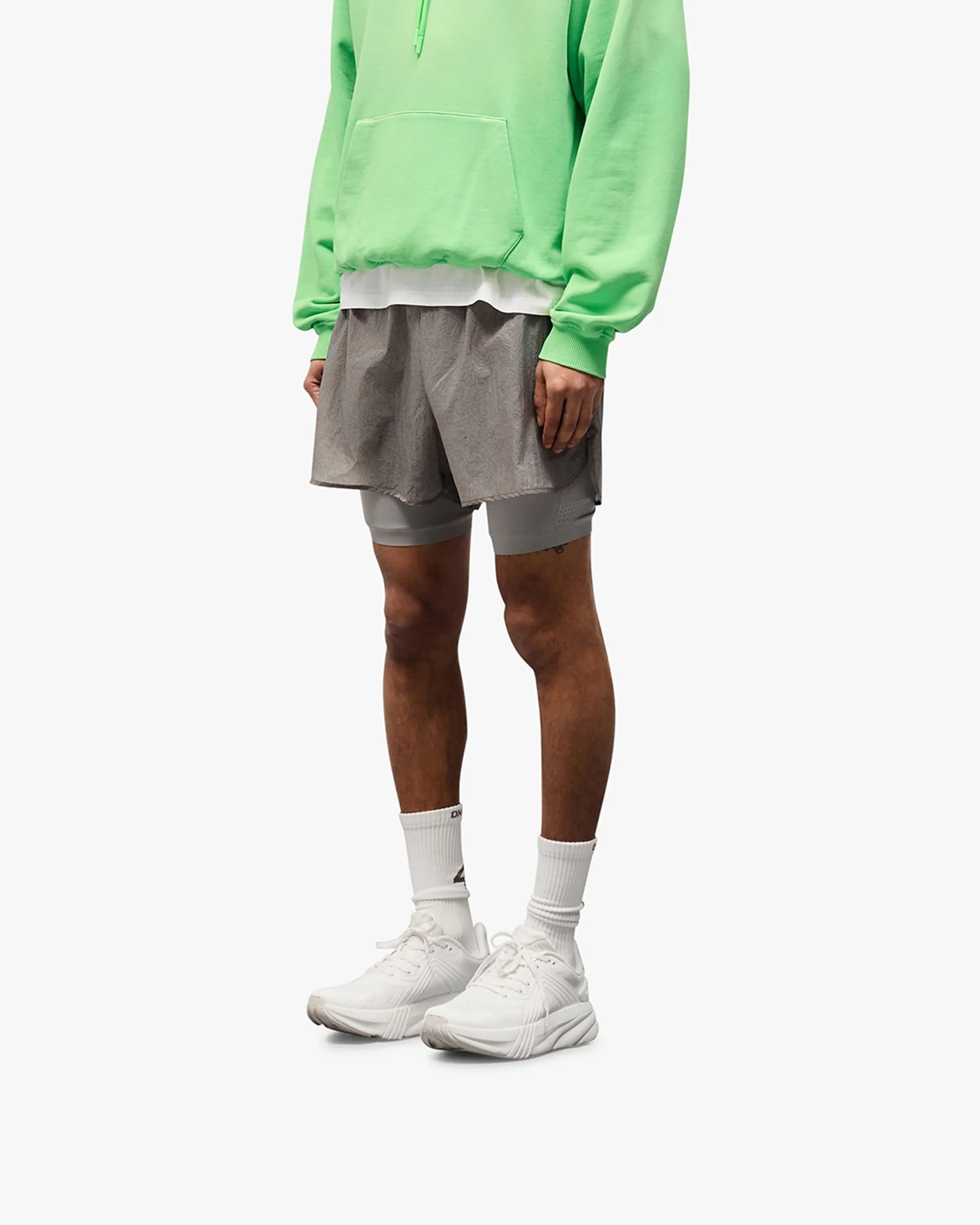 Gym Wear Organic Cotton 247 Contour 2-In-1 Run Shorts - Titanium