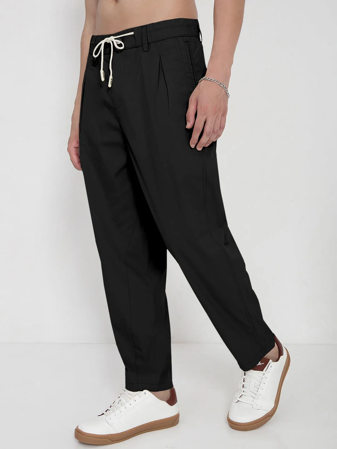 Men's Cotton Black Relaxed Fit Trousers UltraSoftLining