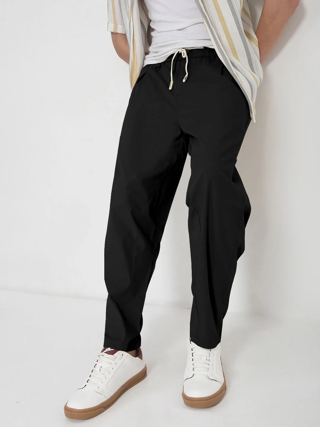 Day Wear Move Freely Men's Cotton Black Relaxed Fit Trousers