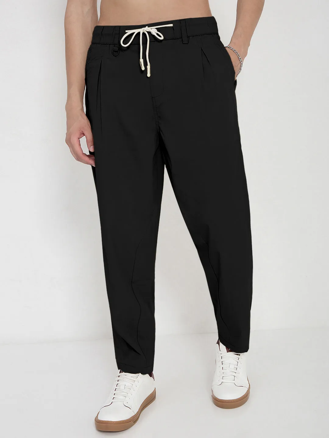 Walk Friendly Men's Cotton Black Relaxed Fit Trousers