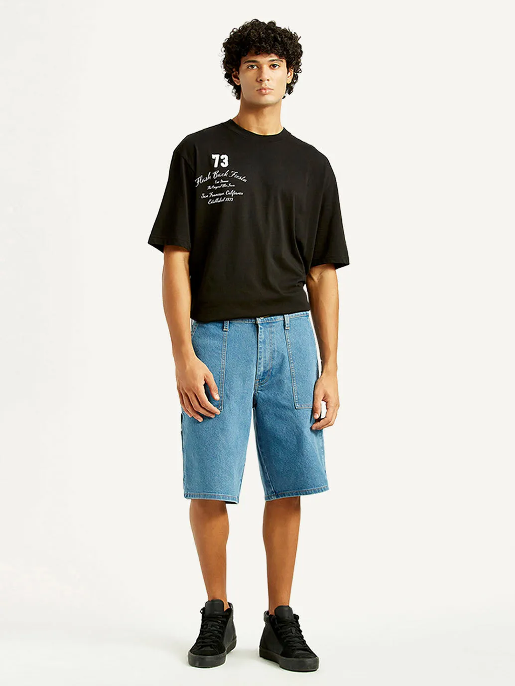 Men's Blue Loose Fit Shorts Comfortable Wear Adjustable Fit