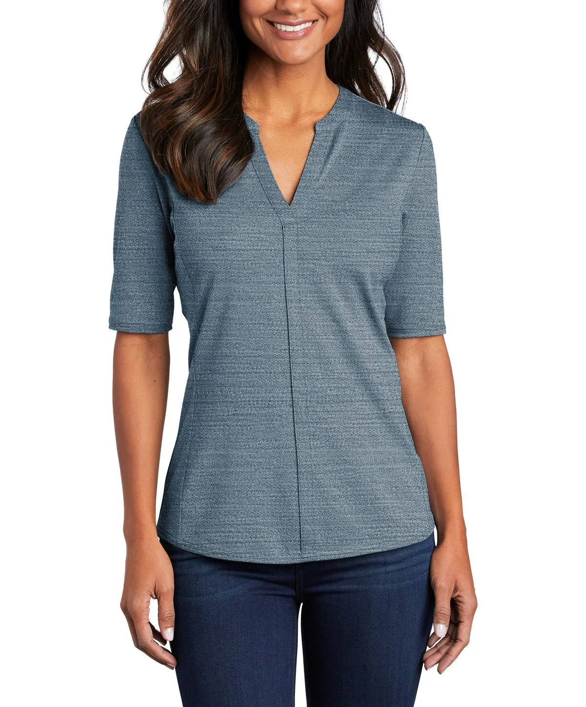 JustBlanks Women's Office-Ready Open Neck Short Sleeve Tee Shirt Summer Casual VintageWashEffect