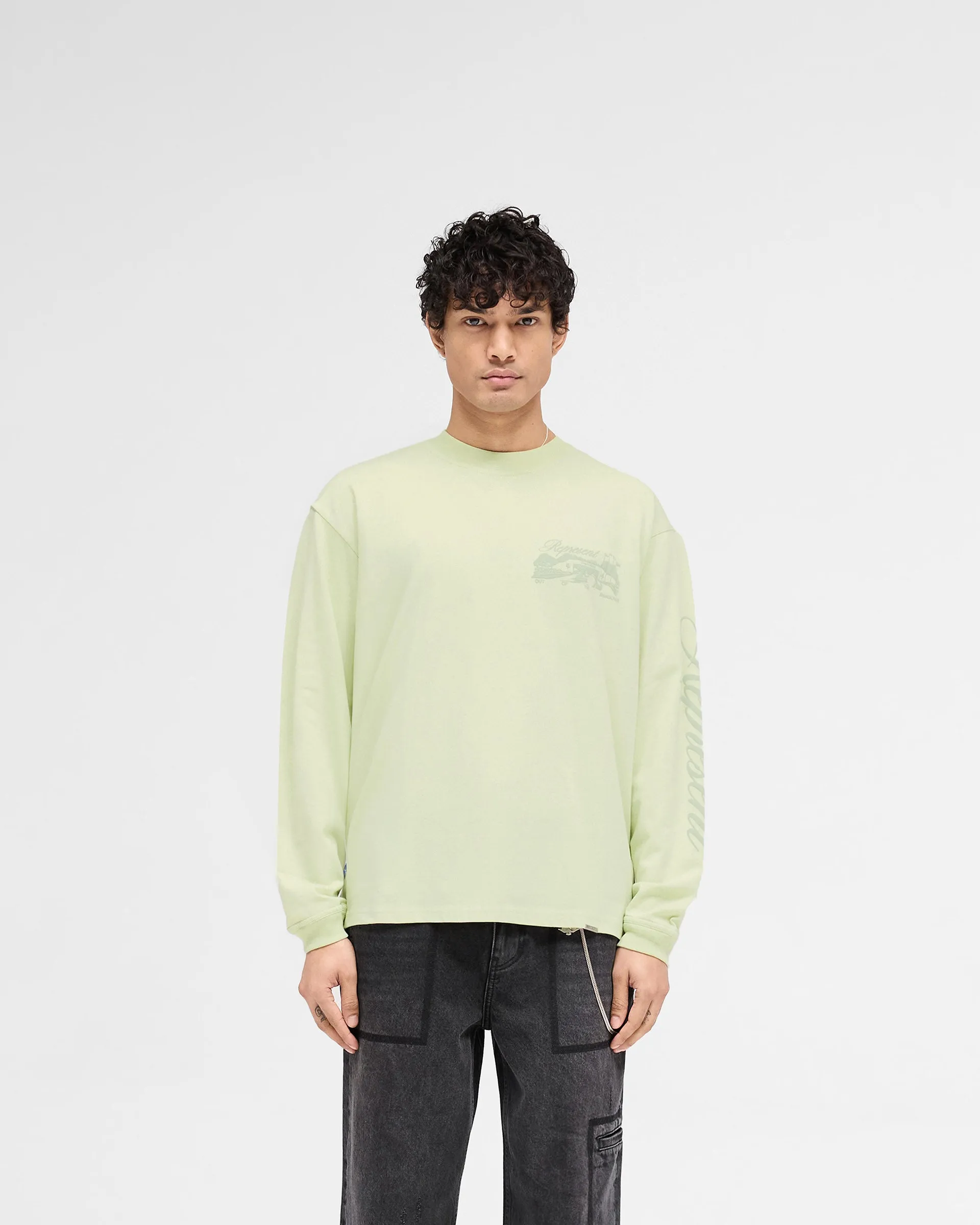 Holiday Comfort Style Low Impact Dye Raceway Long Sleeve T-Shirt - Matcha