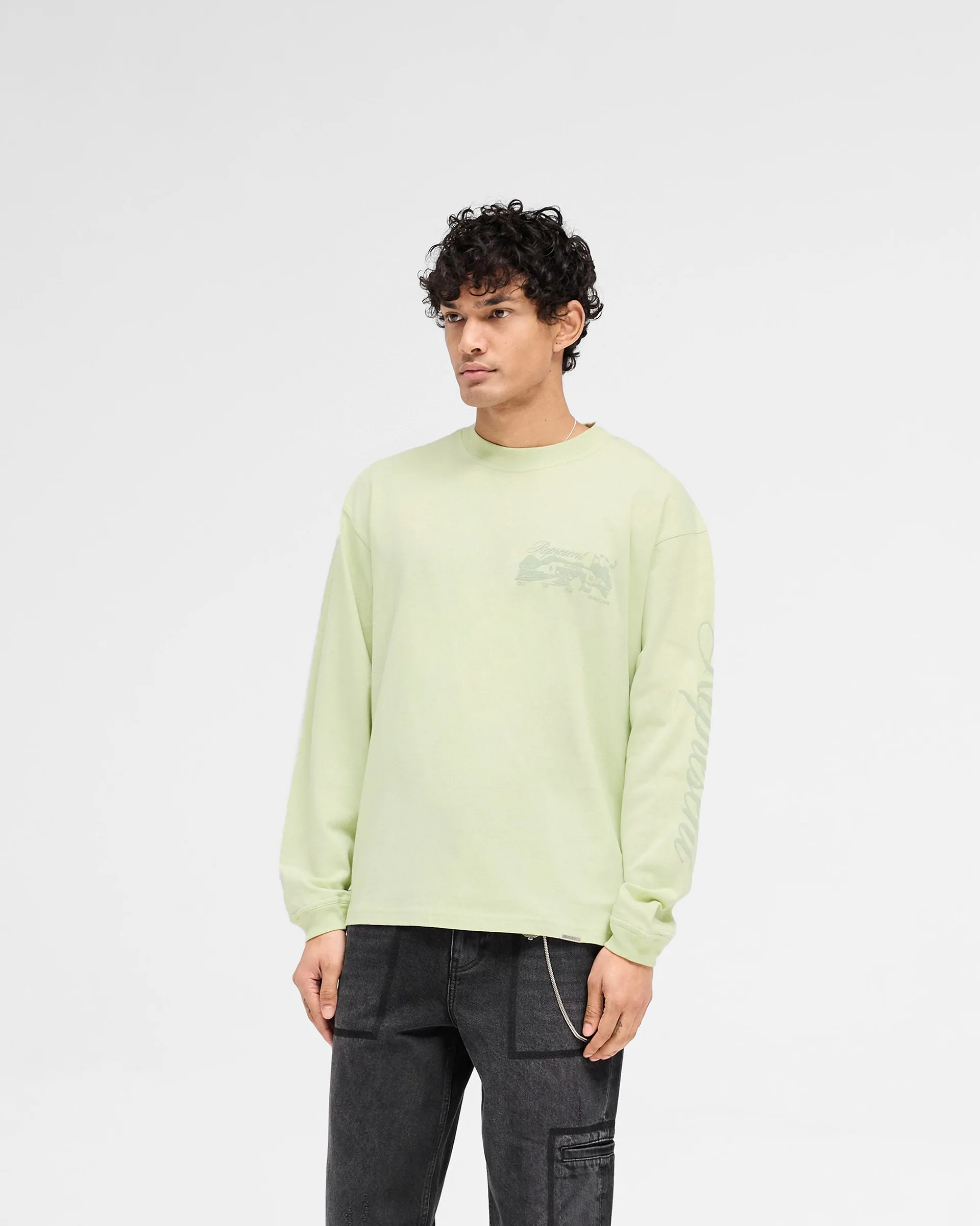 Garment Dyed Finish Cozy Design Fit Raceway Long Sleeve T-Shirt - Matcha