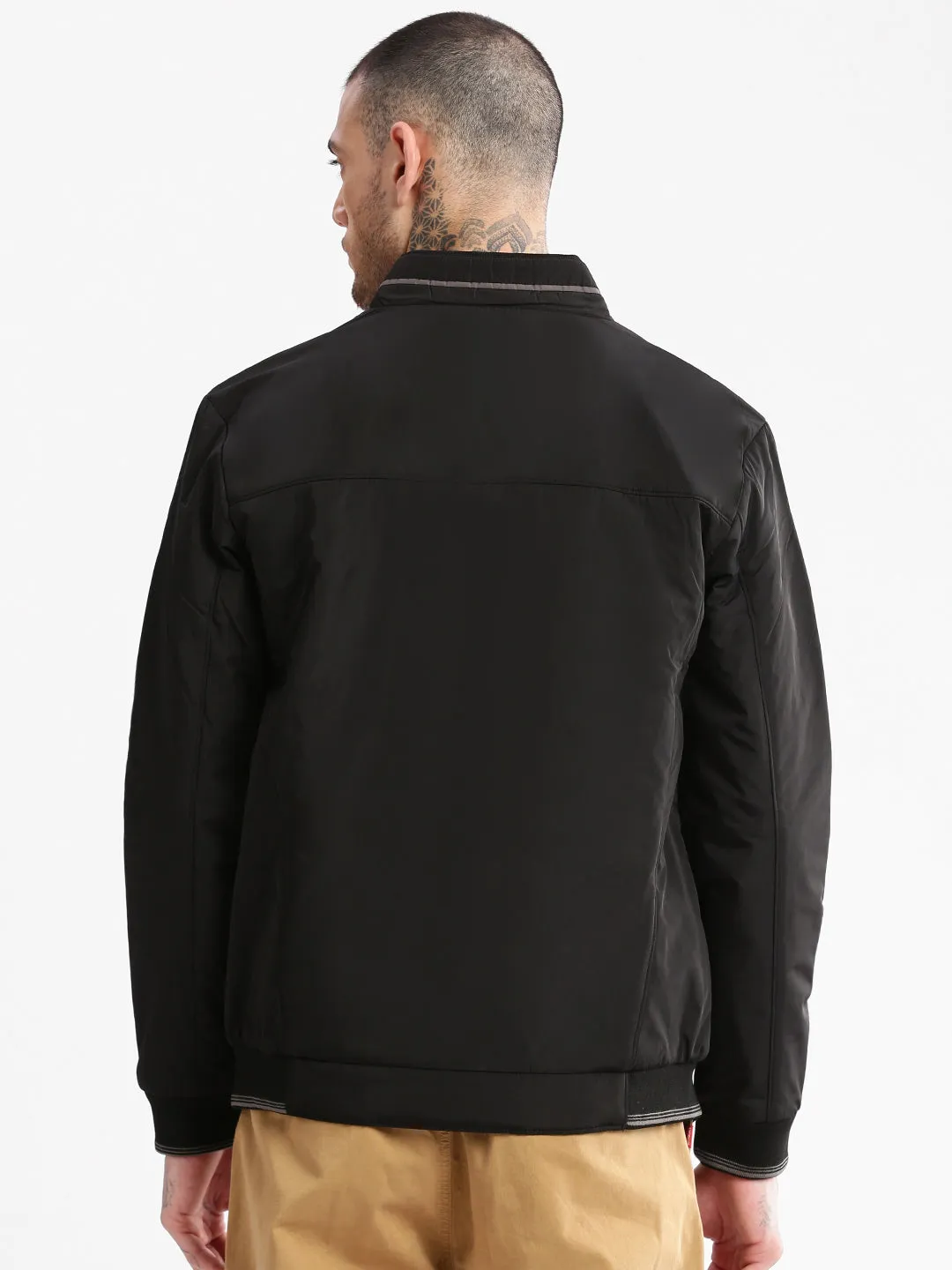 Comfort Flex Fit Men's Black Mock Collar Windcheater Bomber Jacket