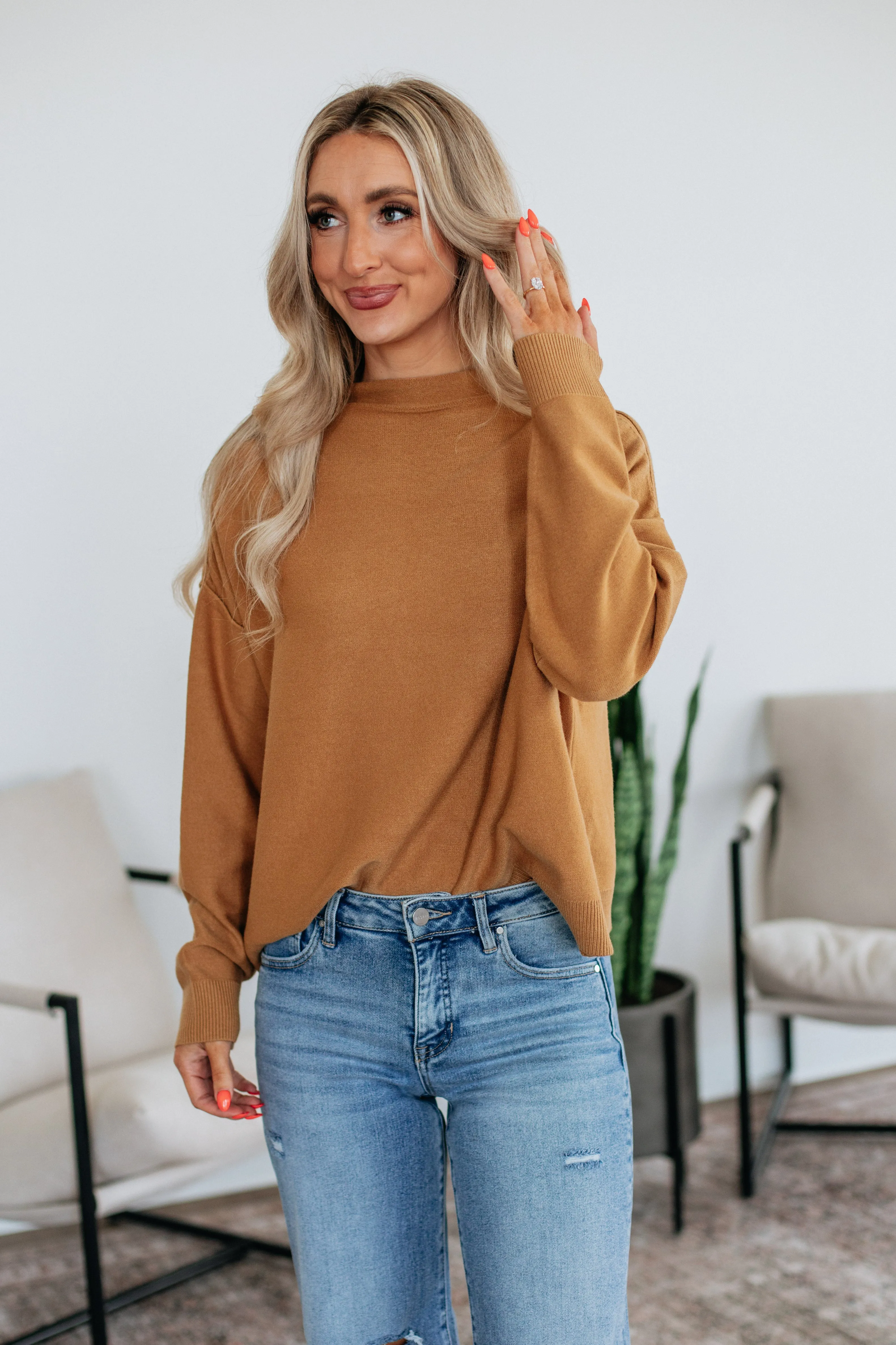 Tubular Knit Structure Natural Feel Marci Mock Neck Sweater