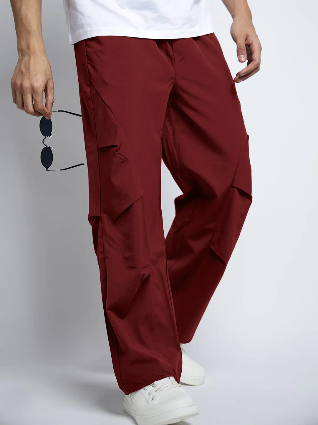 Men's Red Loose Fit Parachute Trousers Street Ready