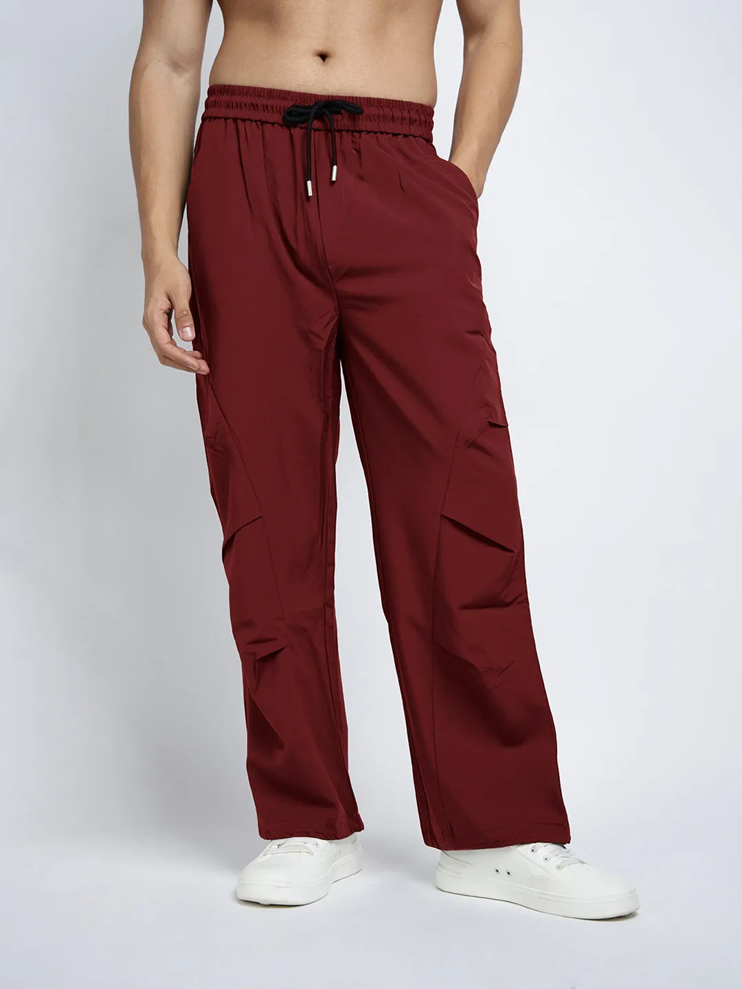 Casual Performance Fit Full Comfort Men's Red Loose Fit Parachute Trousers