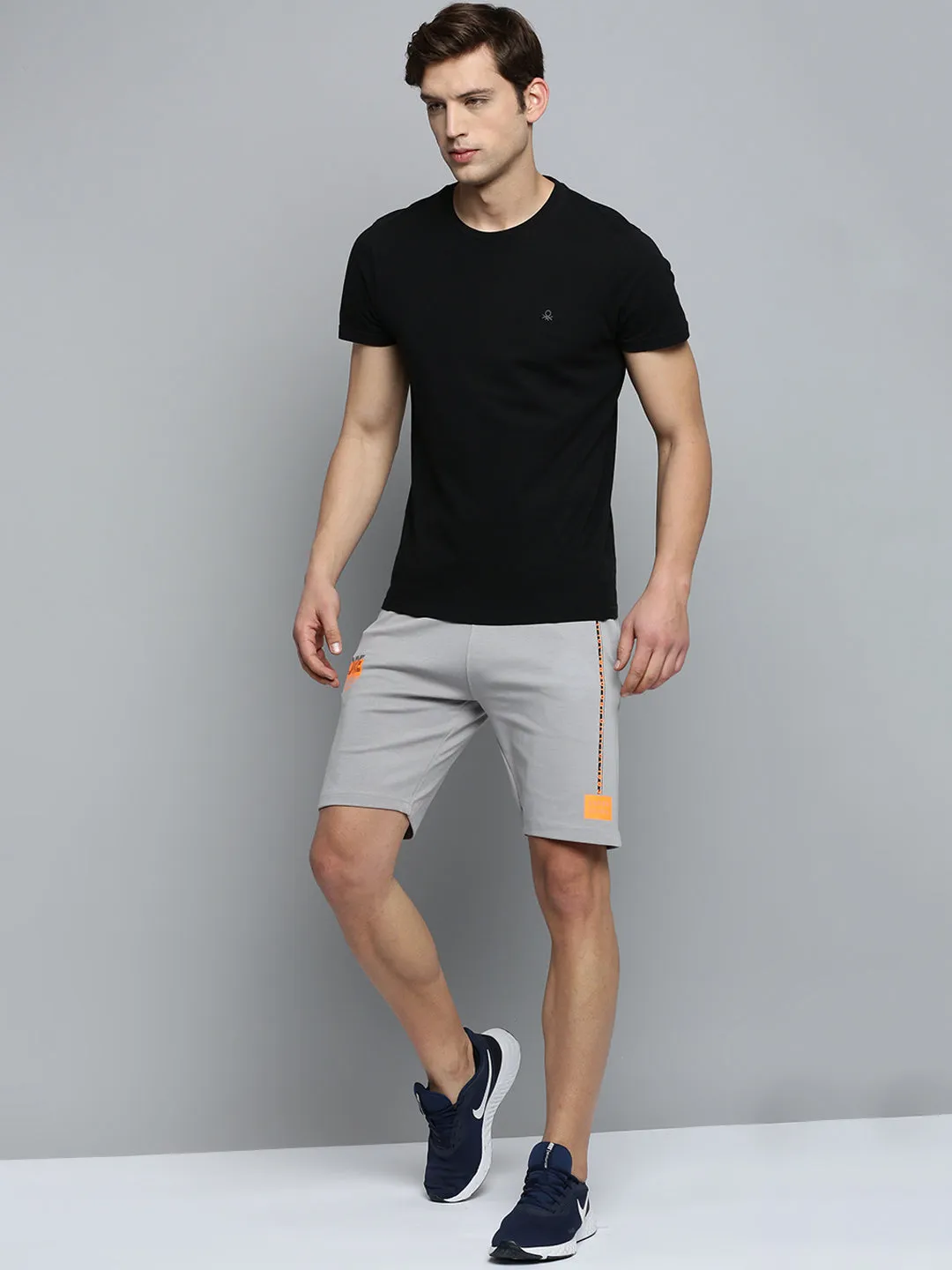 Men's Grey Regular Fit Sports Shorts Layered Cuff Design