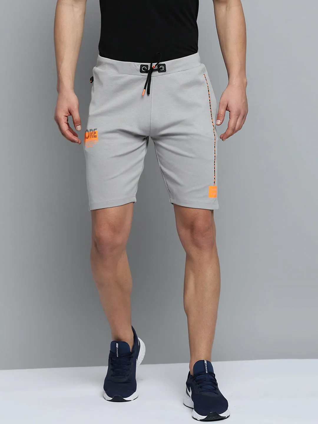 Low Profile Waistband Men's Grey Regular Fit Sports Shorts