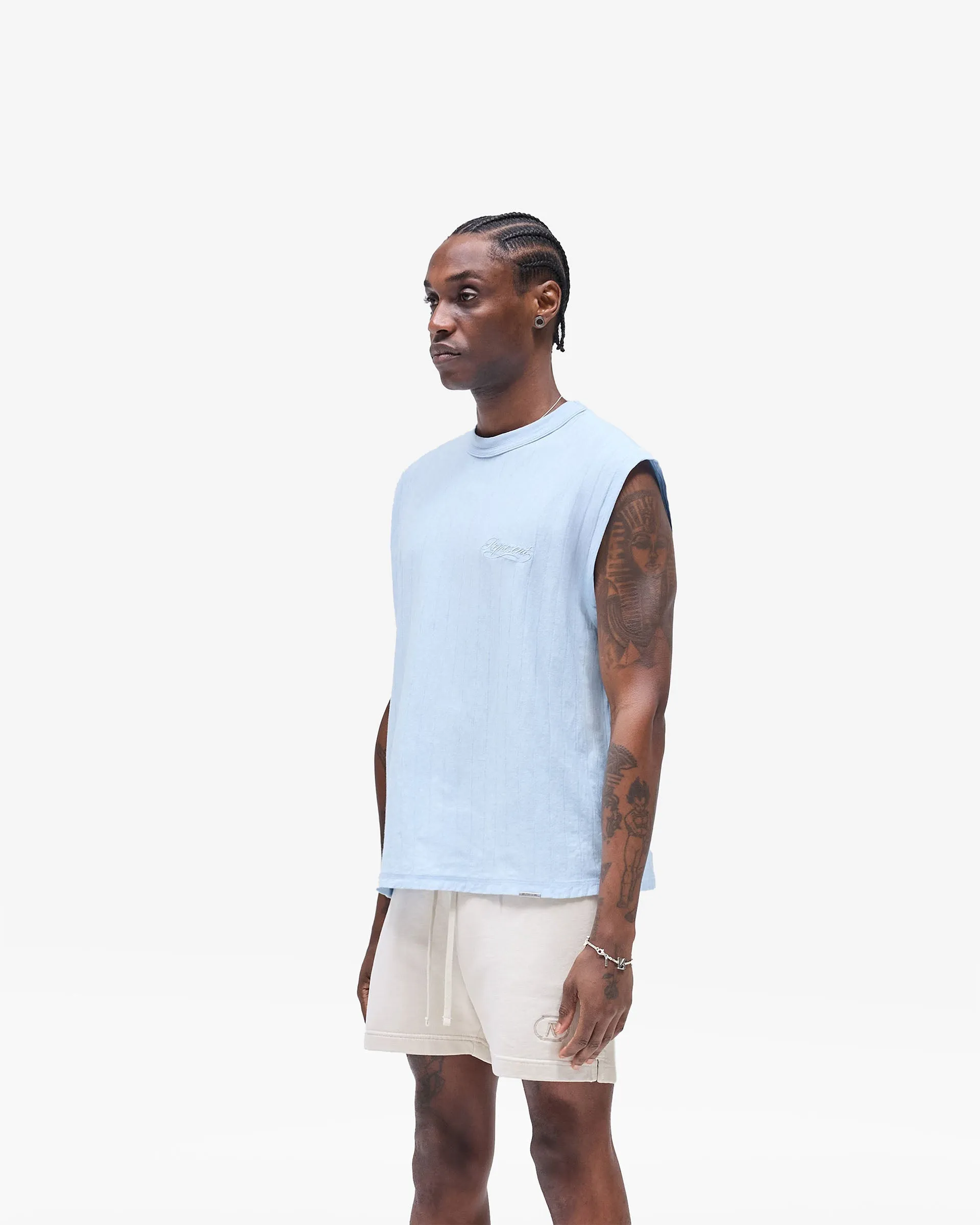 Slub Script Tank - Ice Blue Quick Dry Wear soft look