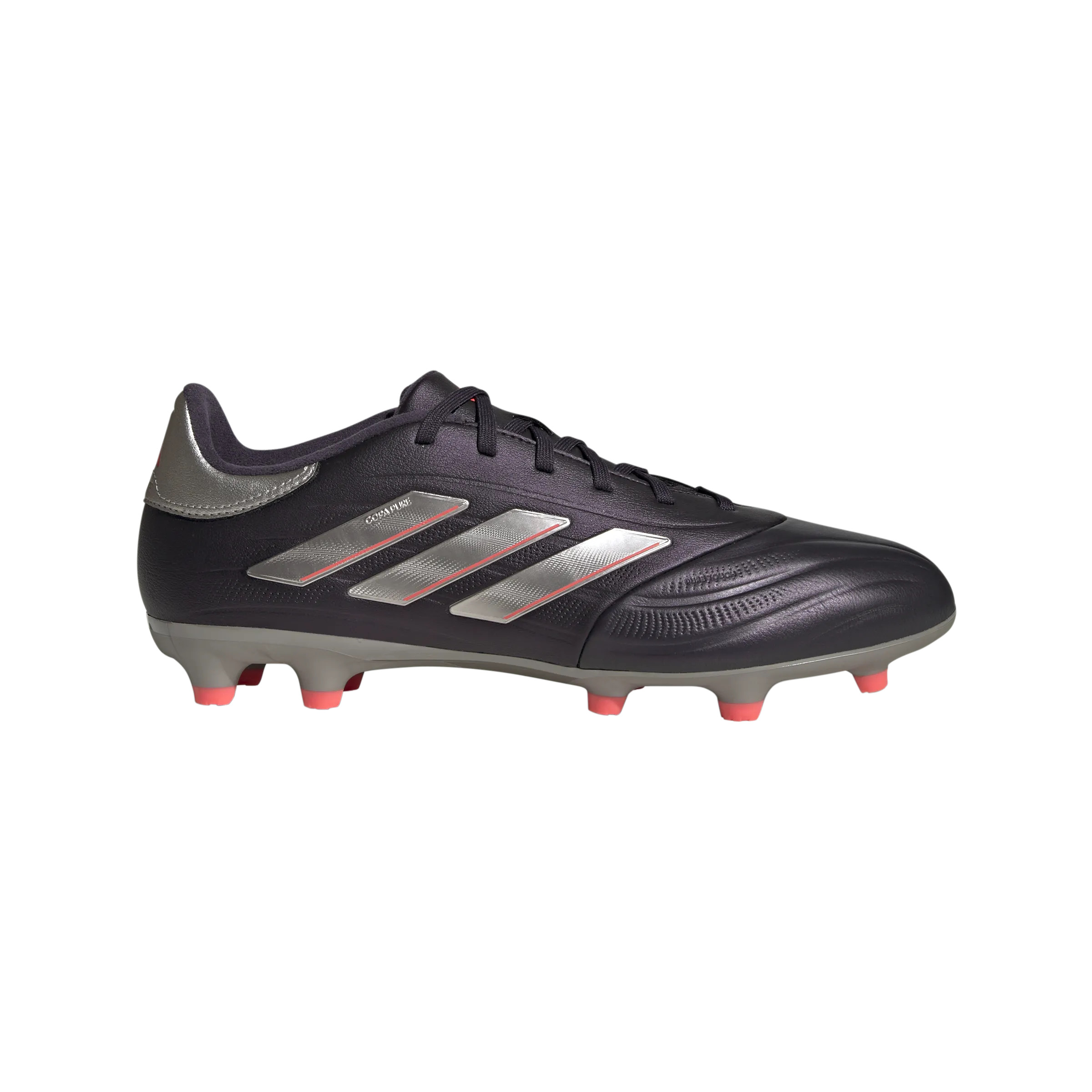 adidas Copa Pure 2 League Firm Ground Soccer Cleats | Aurora Black-Platinum Metallic-Turbo | Men's Moisture Management Fabric