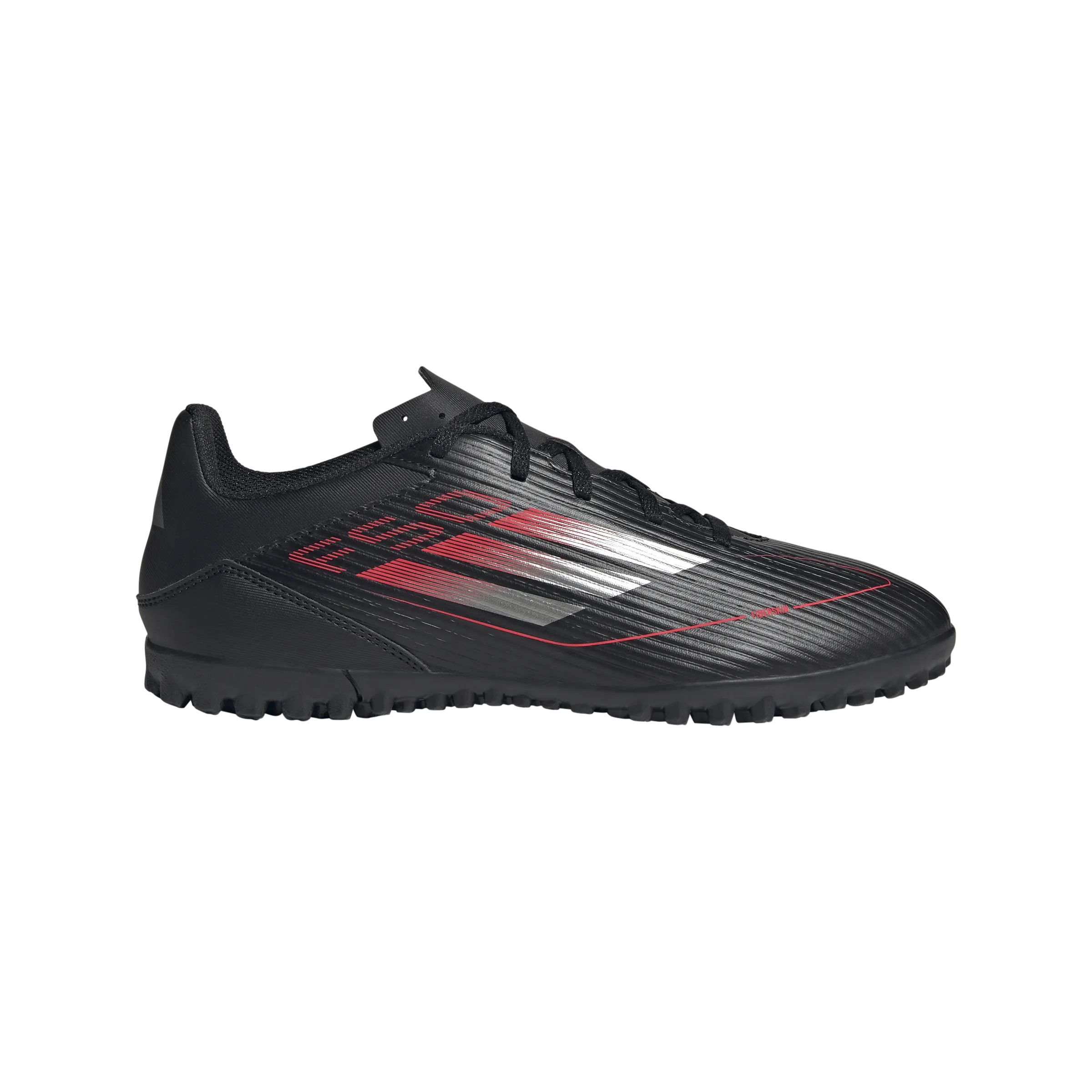adidas F50 CLUB Artificial Turf Soccer Shoes | Core Black-Iron Metallic-Lucid Red | Men's Value for Money Impact Resistant Heel