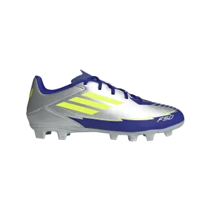 adidas F50 CLUB MESSI Firm/Multi-Ground Soccer Cleats | Silver Metallic-Solar Yellow-Lucid Blue | Men's Multi - functional Wide fit