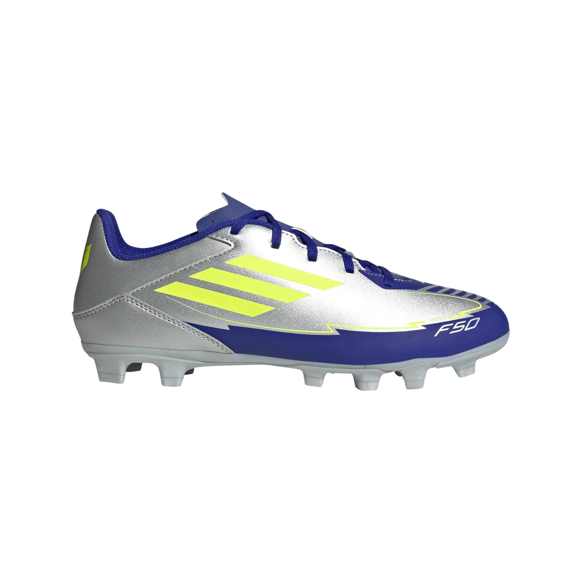 Free Shipping cross country boots adidas F50 CLUB MESSI Firm/Multi-Ground Soccer Cleats | Silver Metallic-Solar Yellow-Lucid Blue | Men's