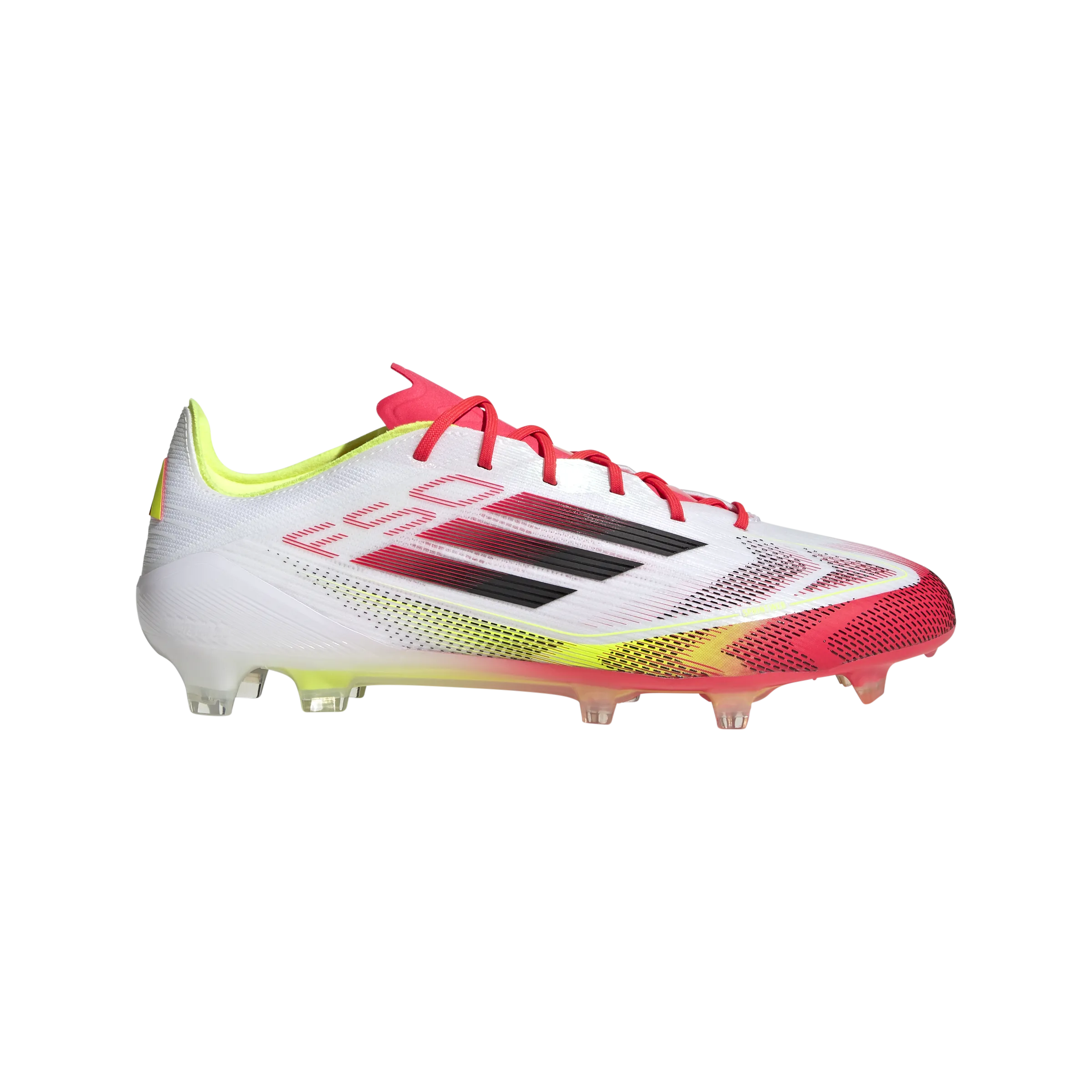 adidas F50 ELITE Firm Ground Soccer Cleats | Cloud White-Core Black-Solar Yellow | Men's Reinforced Sides Multi Directional Cleat Pattern