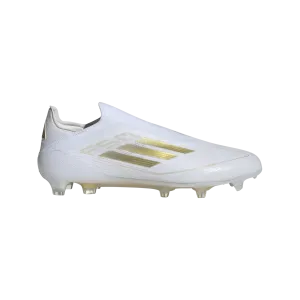 adidas F50 ELITE LACELESS Firm Ground Soccer Cleats | Cloud White-Gold Metallic | Men's Multi terrain Traction