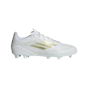 adidas F50 League Firm/Multi-Ground Soccer Cleats | Cloud White-Gold Metallic | Men's Slip Resistant Collar