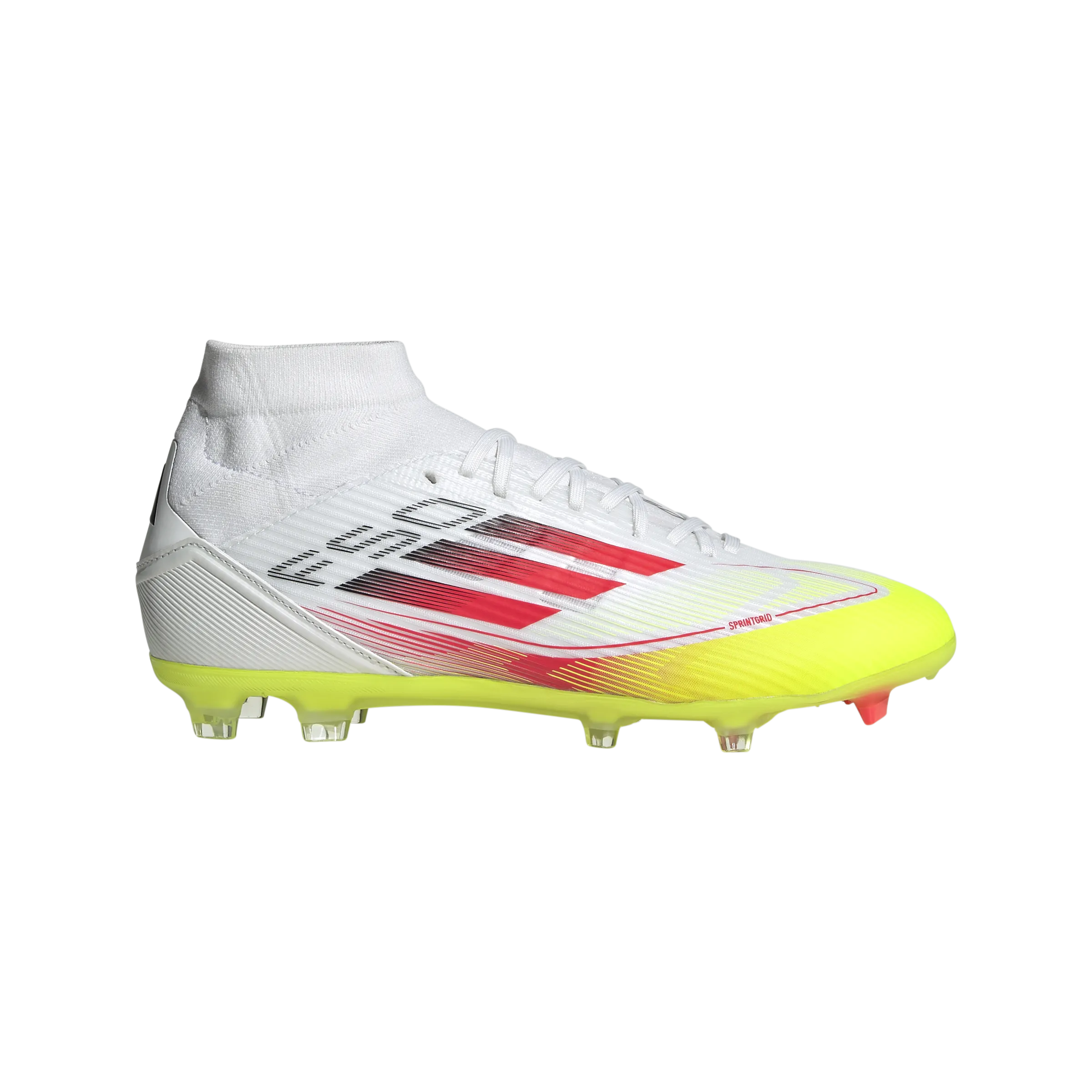 High   Quality Craftsmanship School-age kids' shoes adidas F50 LEAGUE MID Firm/Multi-Ground Soccer Cleats | Cloud White-Lucid Red-Solar Yellow | Women's Unisex