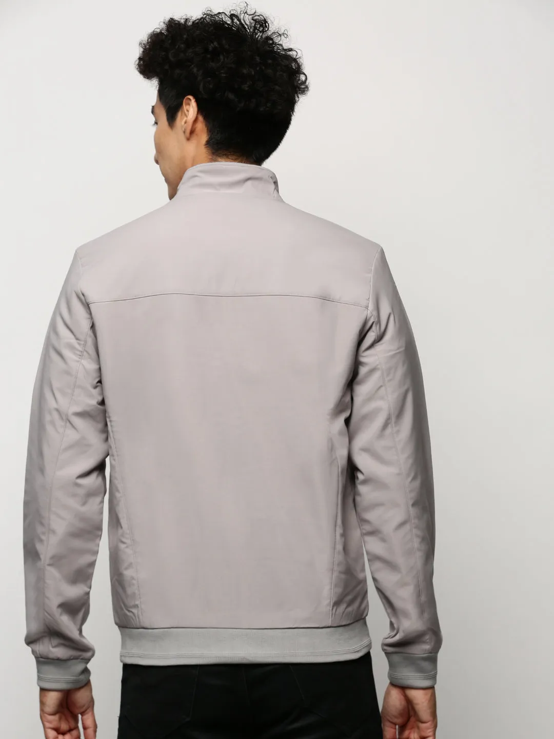 Microfiber Shell Softshell Construction Men's Grey Mock Collar Bomber Jacket