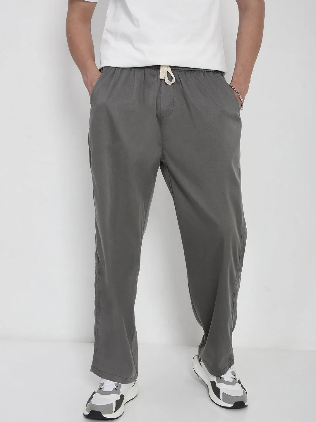 Men's Cotton Grey Relaxed Fit Trousers Seasonal Wear