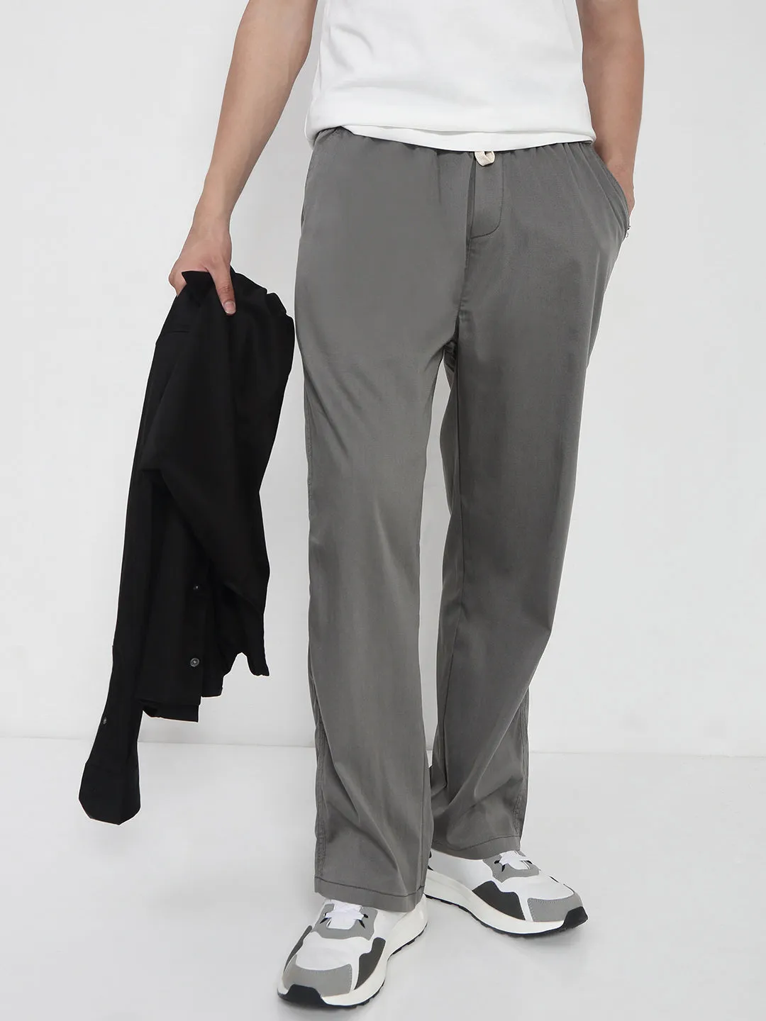 Everyday Comfort Movement Support Men's Cotton Grey Relaxed Fit Trousers