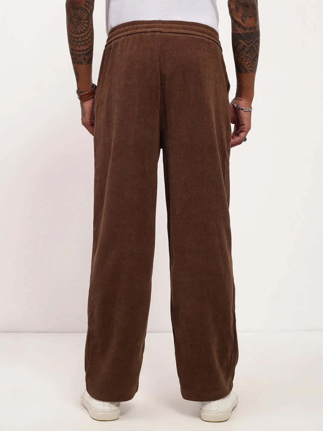 Breathable Wearable Men's Brown Solid Straight Fit Trousers
