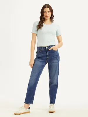 Built For Life Modern Textured Women's 80s Mom Blue Loose Fit High Rise Jeans