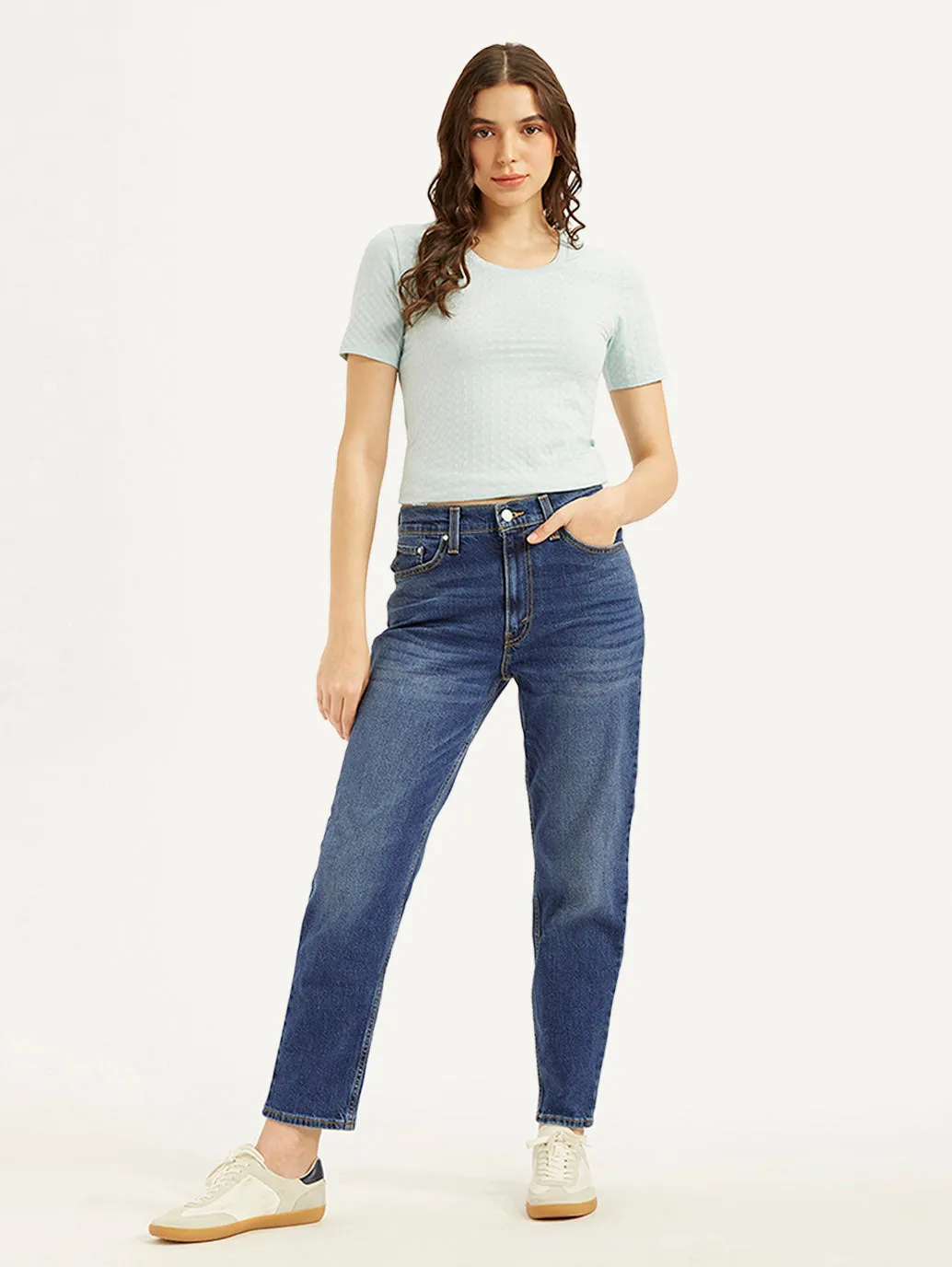 Built For Life Modern Textured Women's 80s Mom Blue Loose Fit High Rise Jeans