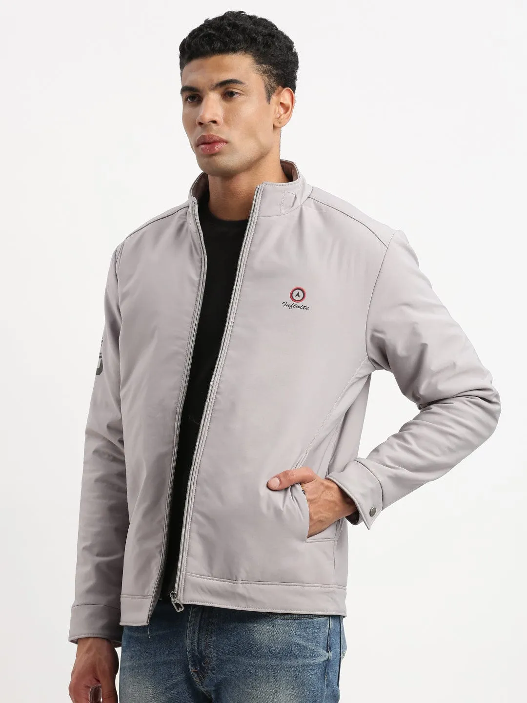 On Duty Layer AntiPillingFinish Men's Mock Collar Solid Grey Bomber Jacket