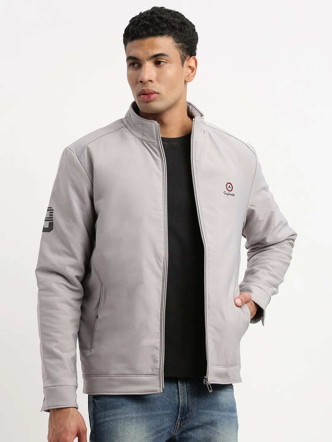 AirflowVents Cheap Nice Men's Mock Collar Solid Grey Bomber Jacket
