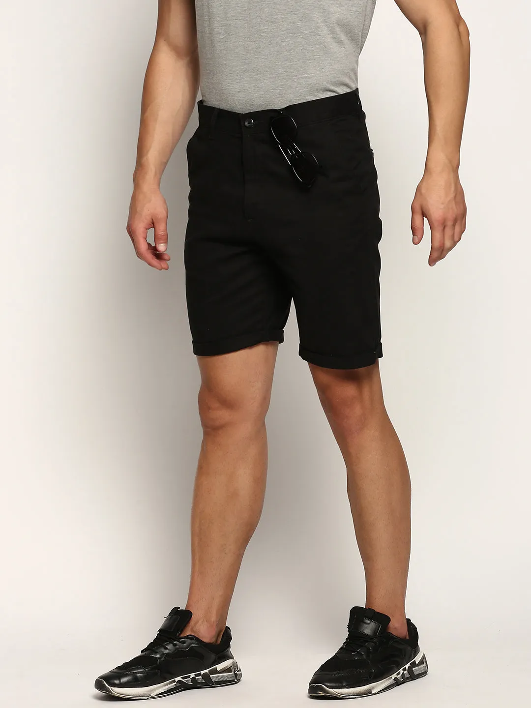 Men's Black Solid Shorts Body-Hugging Fit Summer Fun