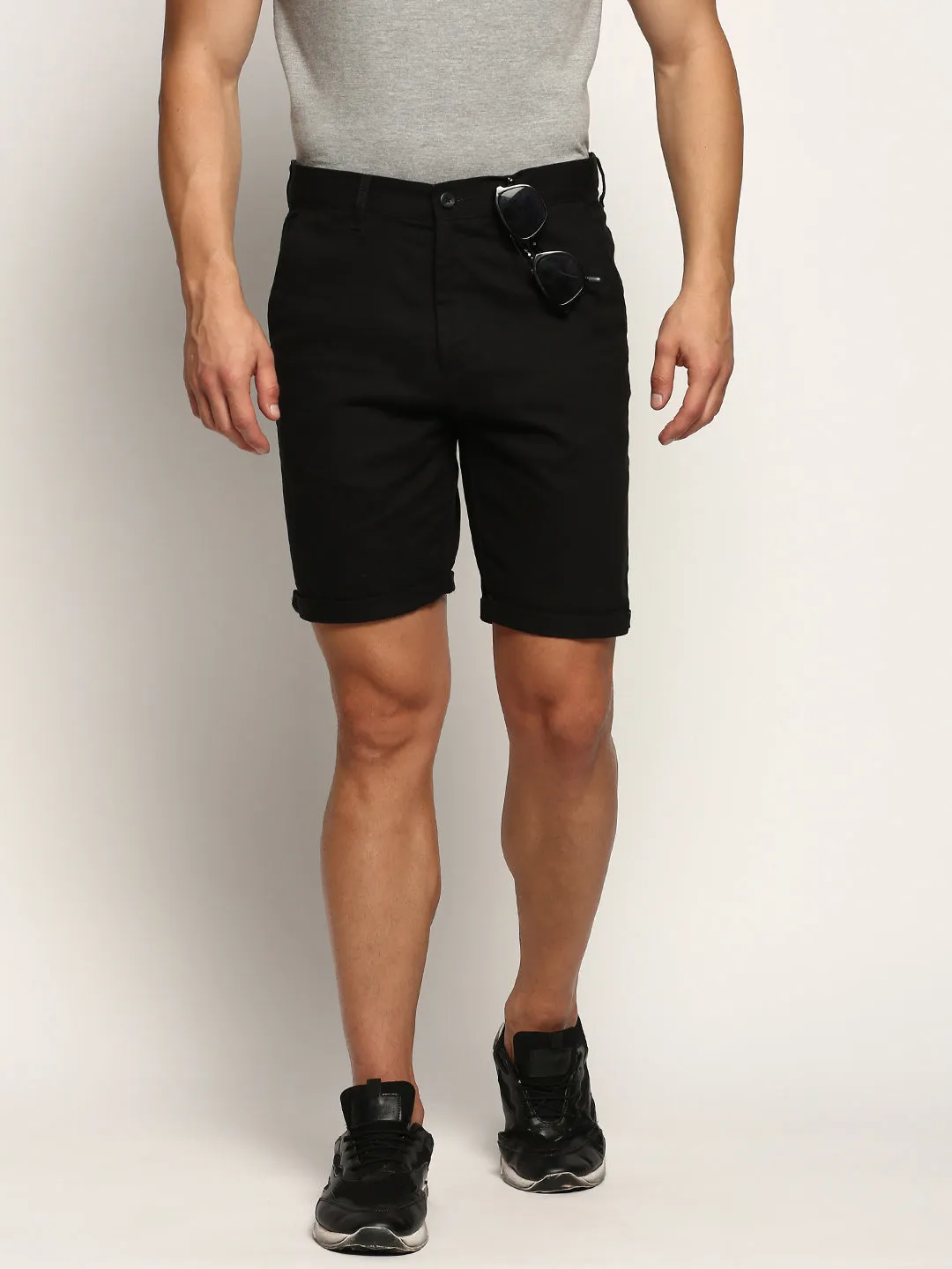 Men's Black Solid Shorts Water Resistant Double Needle Stitching