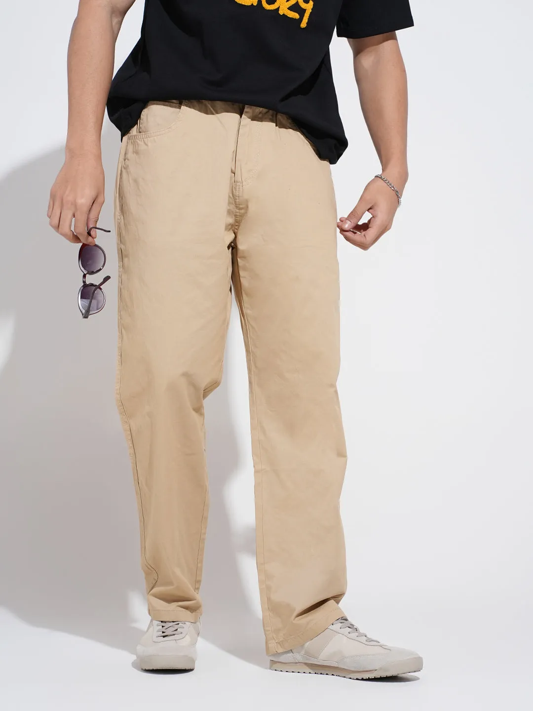 Body Sculpting Men's Beige Straight Fit Trousers