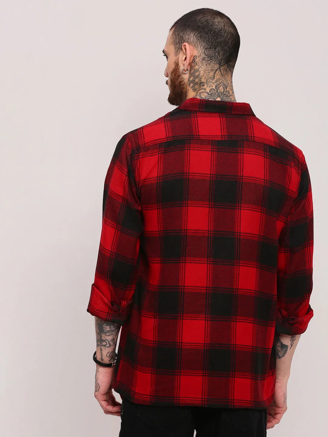 No Shrink Technology Men's Red Checked Shacket