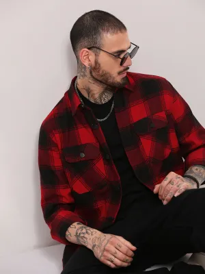 Sophisticated Casual Classic Wearable Men's Red Checked Shacket