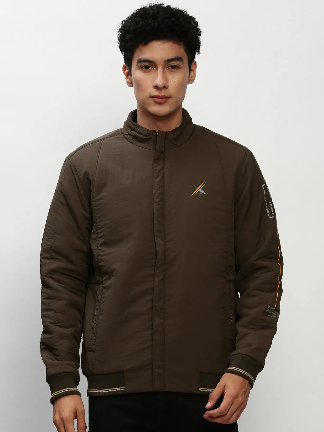 City Wear Abrasion Resistant Surface Men's Olive Mock Collar Taslon Bomber Jacket