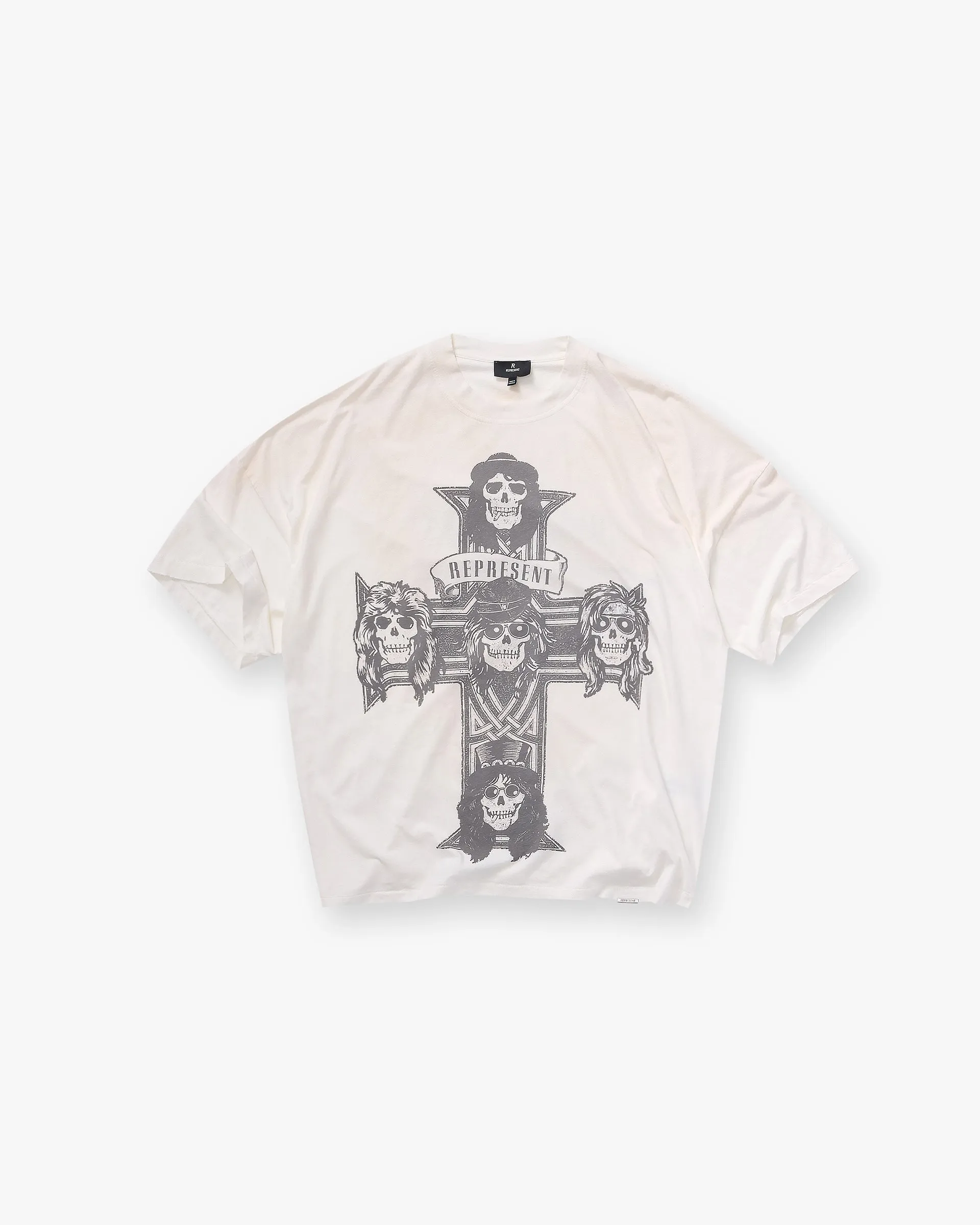 Weekend Style Trend AntiPillingTreatment Represent X Guns N' Roses Cross T-Shirt - Washed Ecru