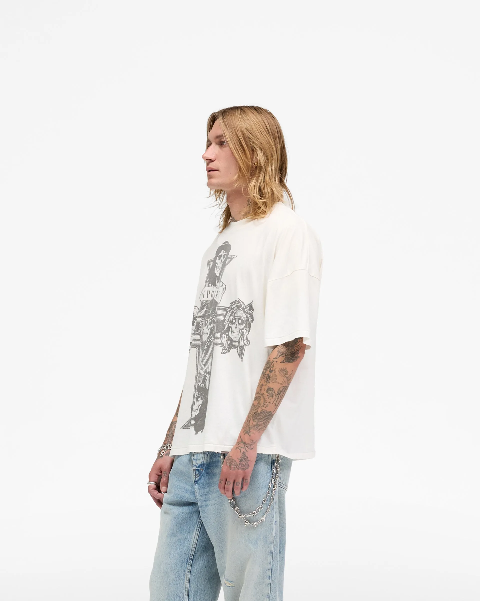 Represent X Guns N' Roses Cross T-Shirt - Washed Ecru Chic Casual Wear
