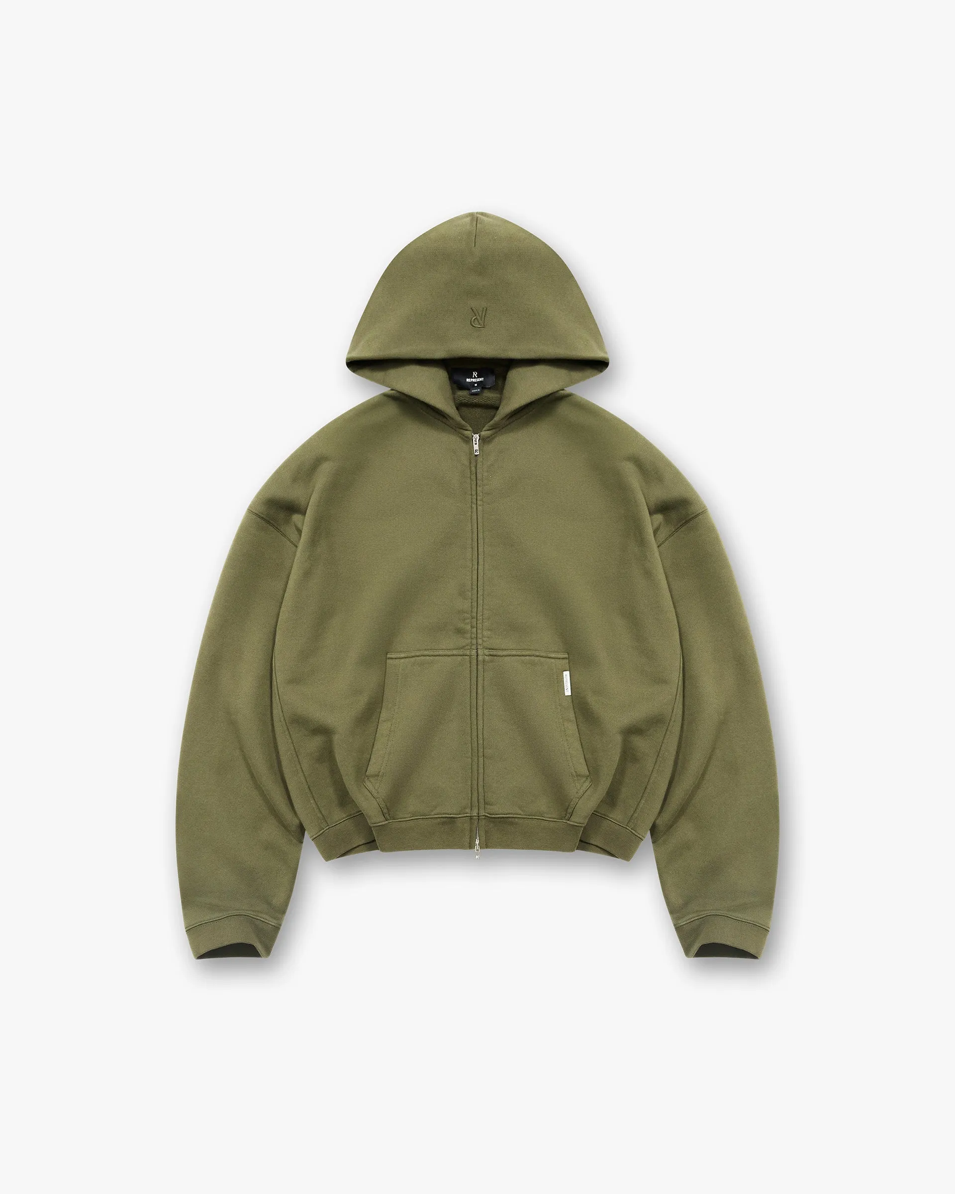 Initial Boxy Zip Through Hoodie - Army Green Fall product customization options