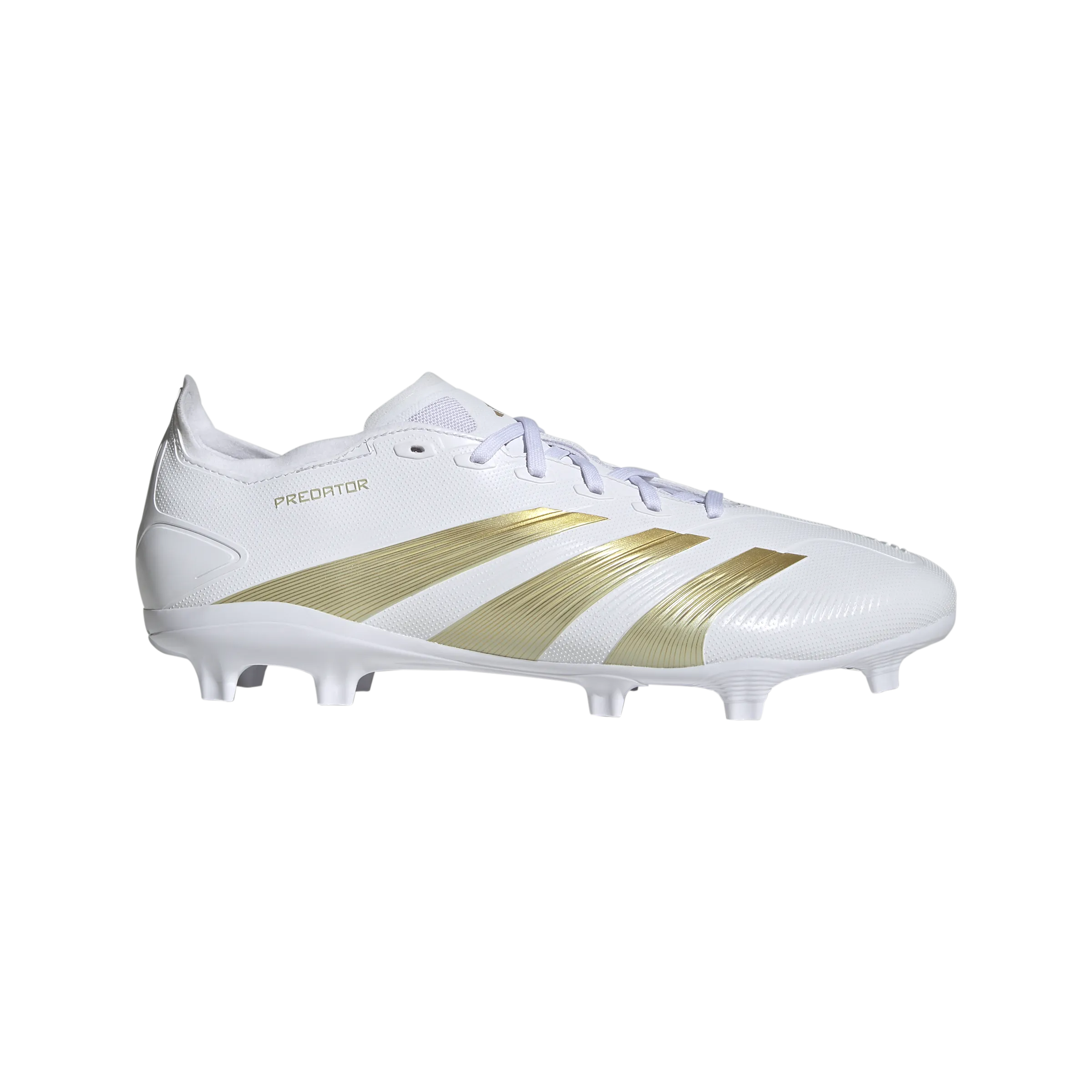 adidas Predator League Firm Ground Soccer Cleats | Cloud White-Gold Metallic-Sandy Beige Met | Men's Wide toe box Precision Molded
