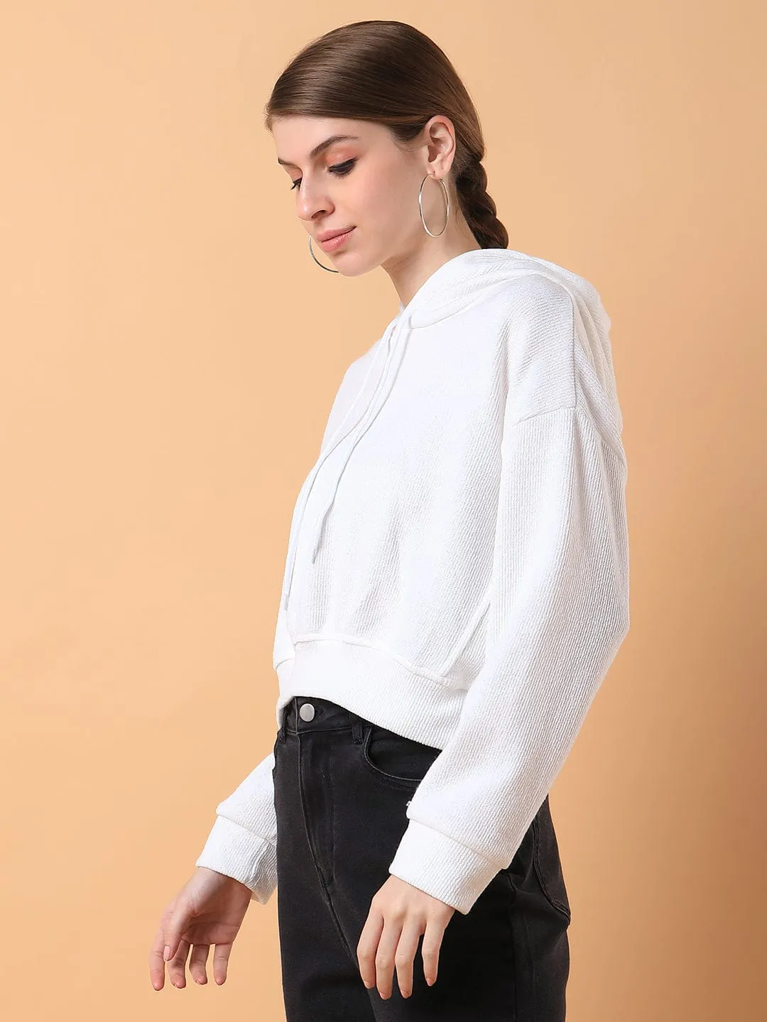 camping suitable Metallic colors Women's White Solid Hoodie