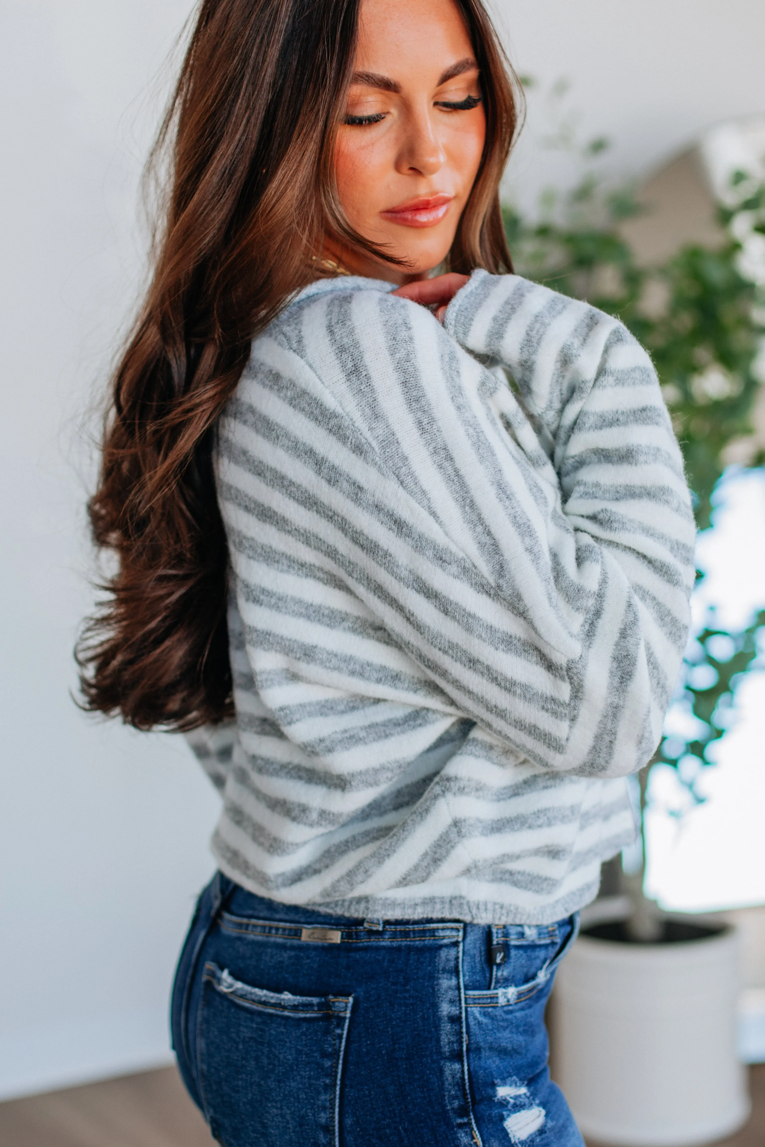 Easy Layering Brooke Striped Cardigan - Heather Grey Mix