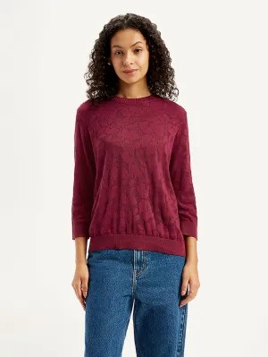 NonIrritating Seams SeamFree Technology Women's Self Design Maroon Crew Neck Sweater