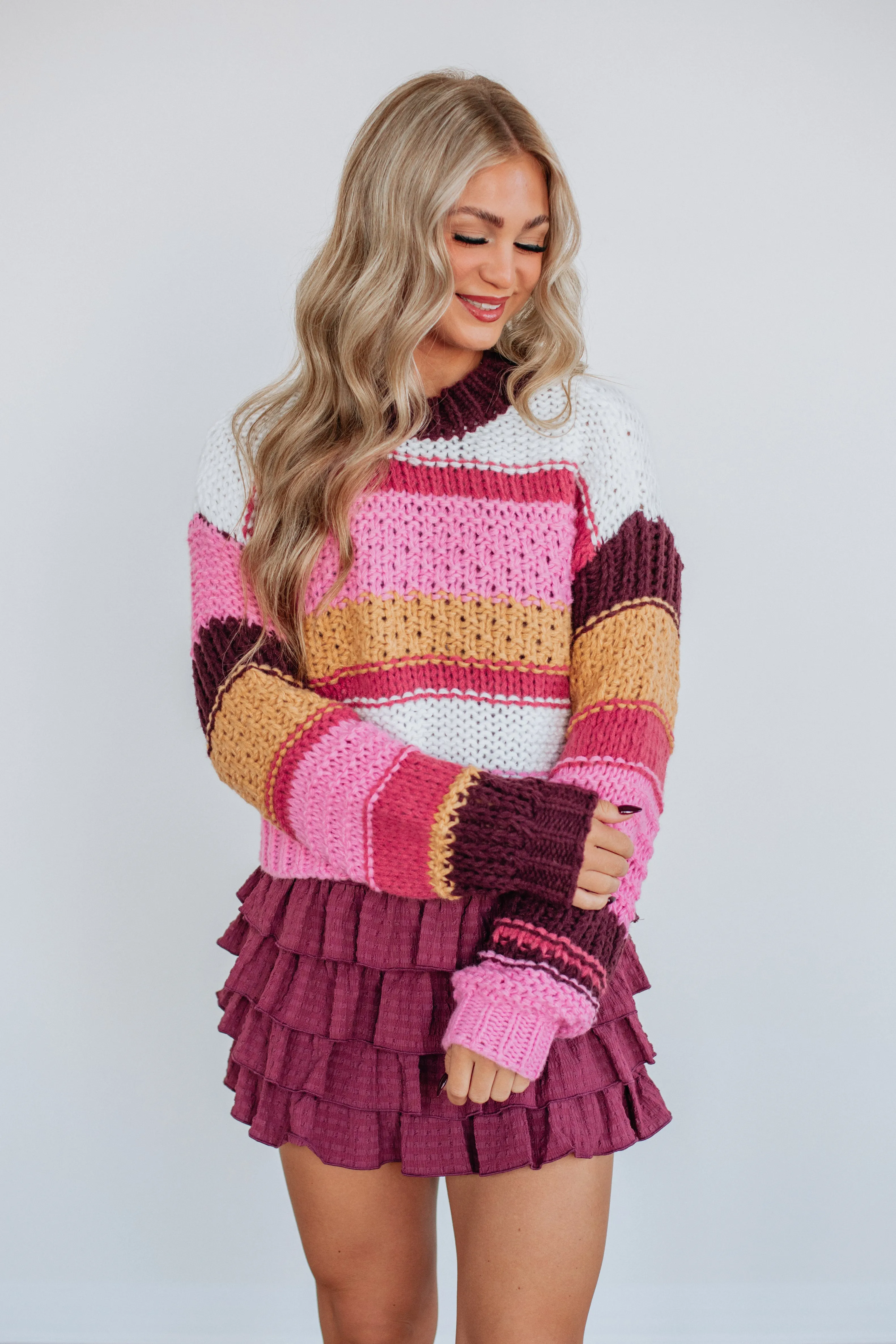 Cozy Interior Fleece YarnDyed Stripes Arica Striped Sweater