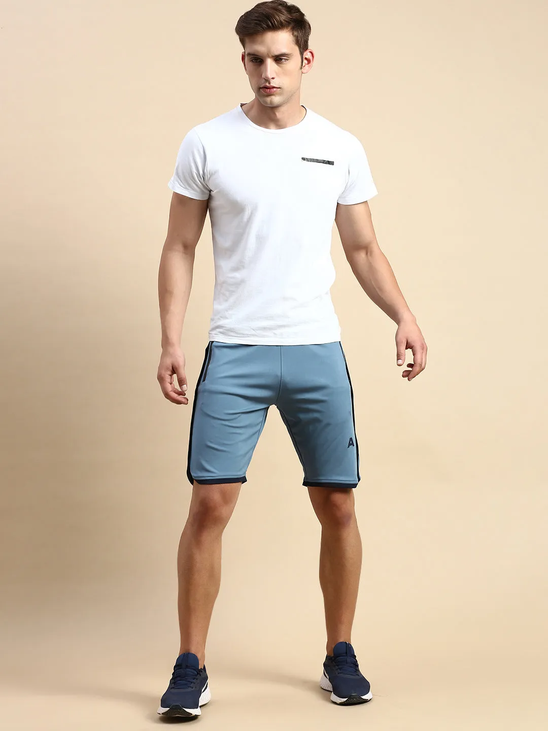 Summer Vibe Men's Blue Mid-Rise Sports Shorts