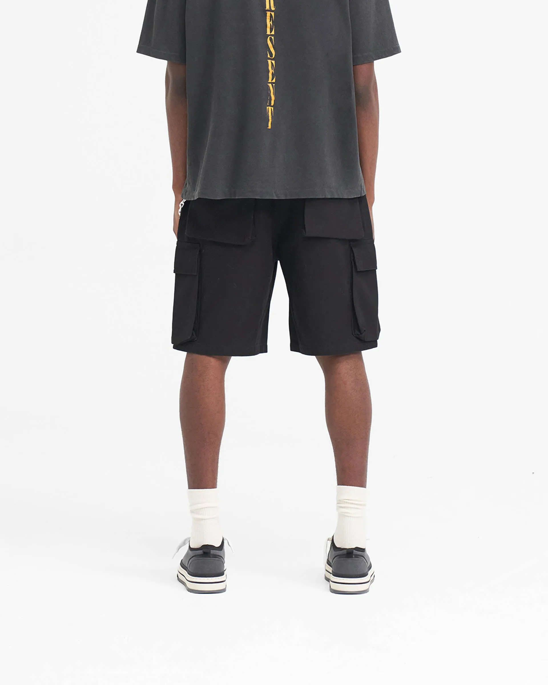 Baggy Cotton Cargo Short - Black Sporty Flex