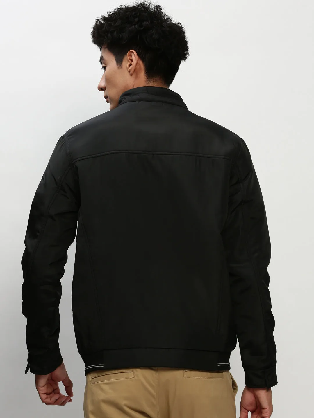 Classic Cut Men's Black Mock Collar Bomber Jacket