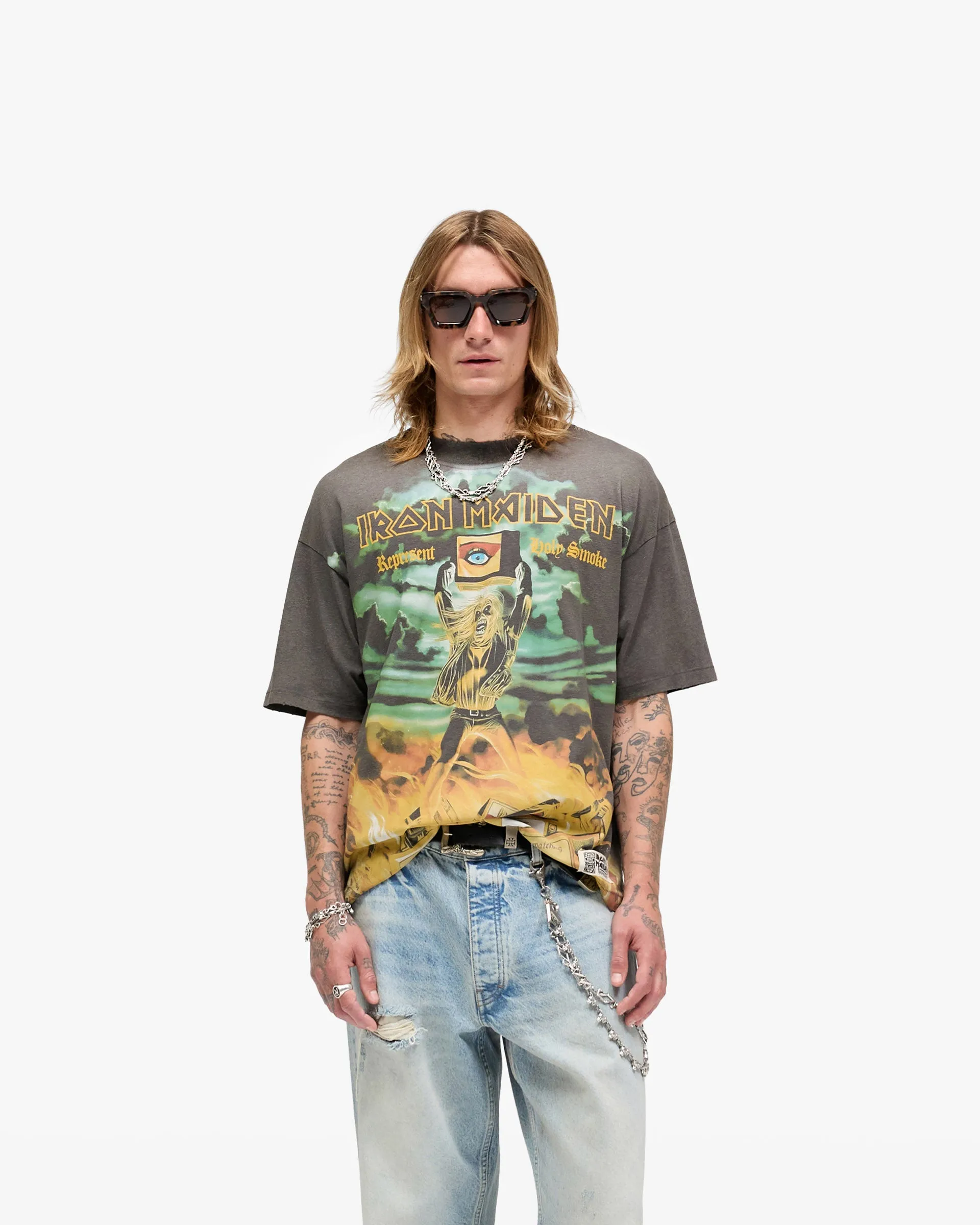 Represent X Iron Maiden Holy Smoke T-Shirt - Sunfade Grey Versatile Piece
