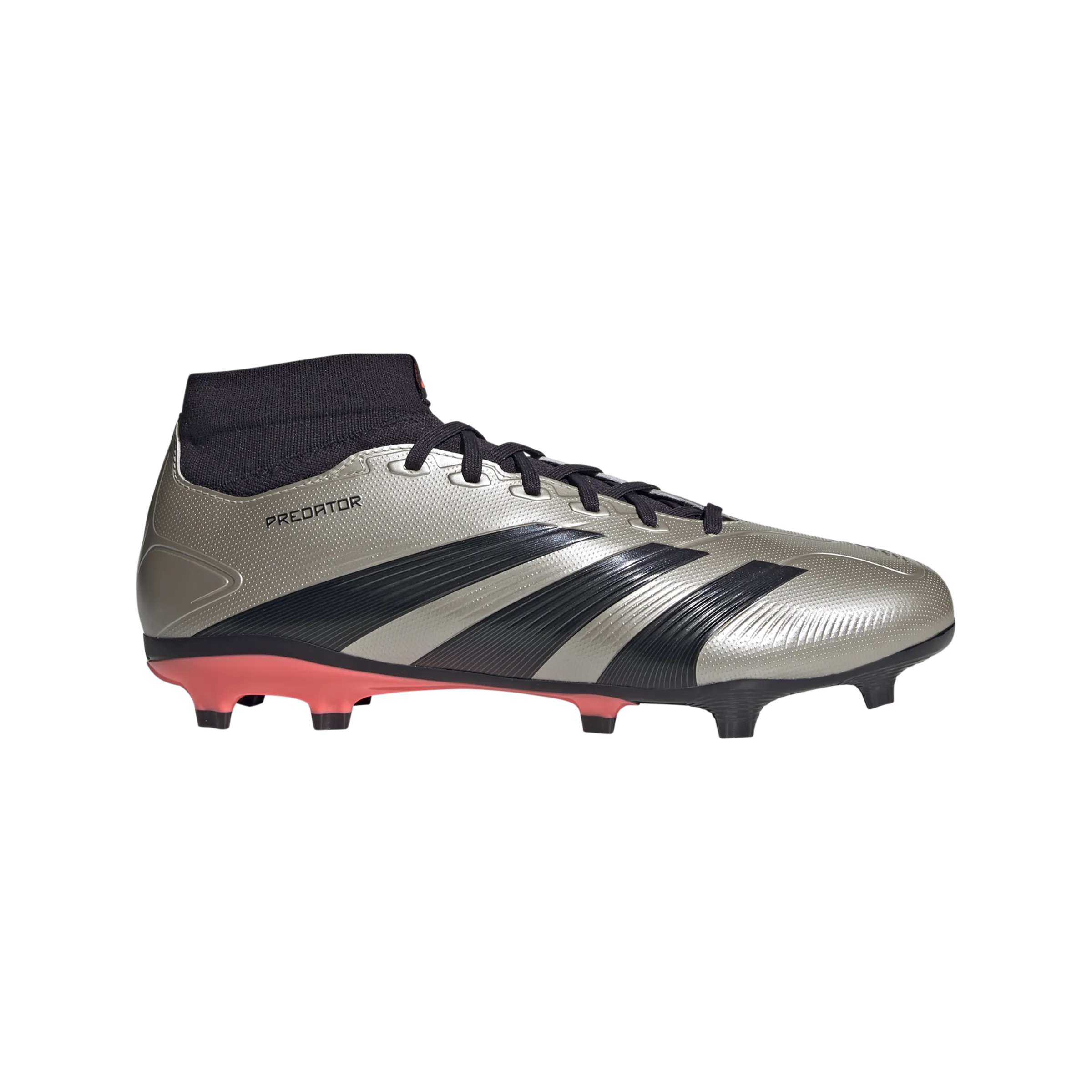 adidas Predator League Sock Firm Ground Soccer Shoes | Platinum Metallic-Aurora Black-Turbo | Men's line - dance - club shoes gear up